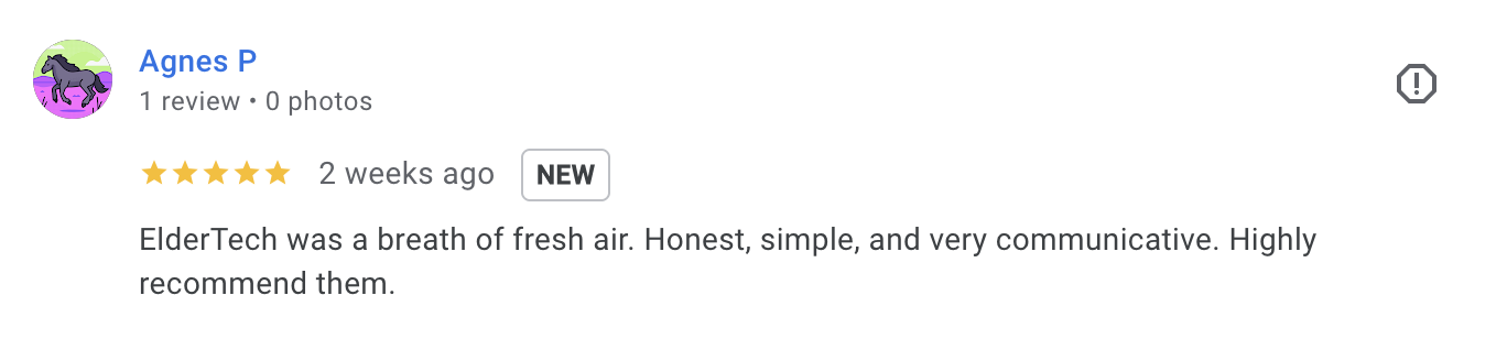 5-star Google review from Agnes P