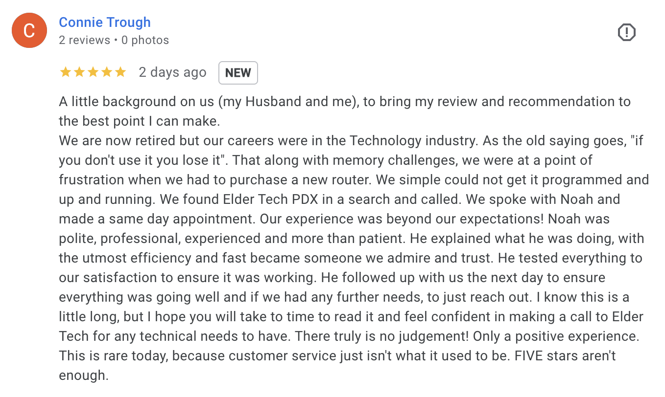5-star Google review from Connie Trough