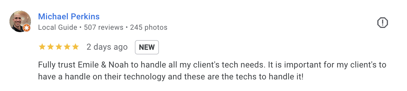 5-star Google review from Michael Perkins