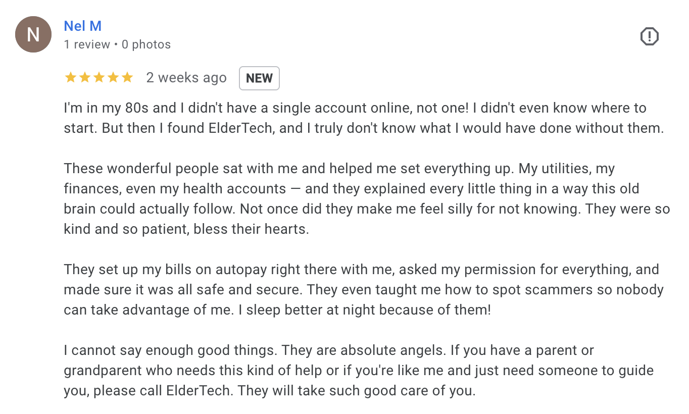 5-star Google review from Nel M
