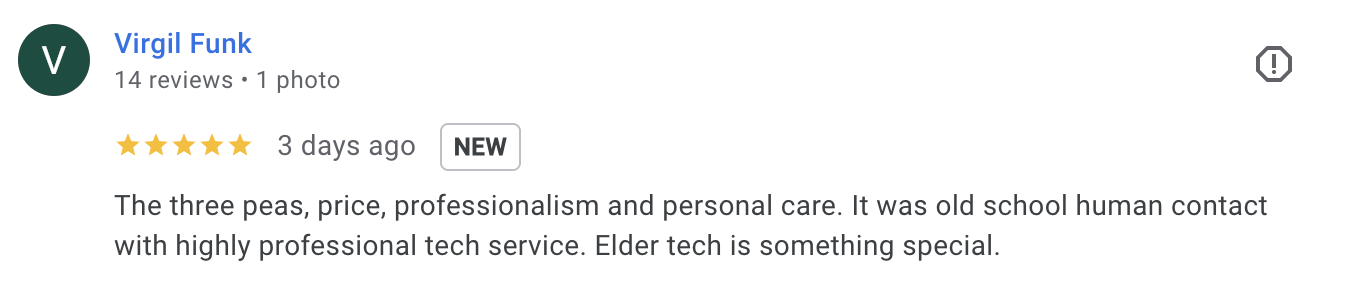 5-star Google review from Virgil Funk